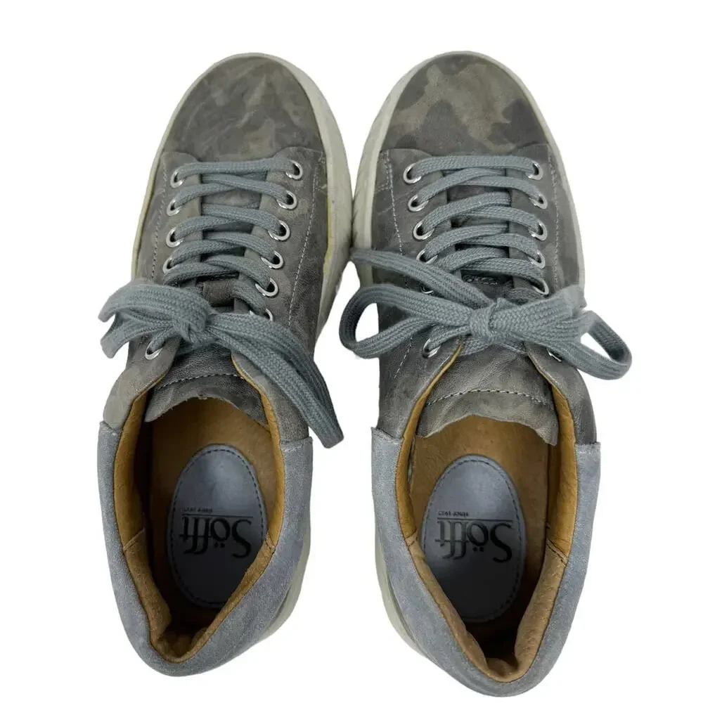 Sofft Parkyn Gray Leather Camo Print Platform Sneaker 7 Comfort‎ Shoes